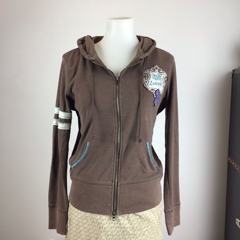WEST COAST LEAGUE DISTRESSED ZIPPER HOODIE, SIZE M